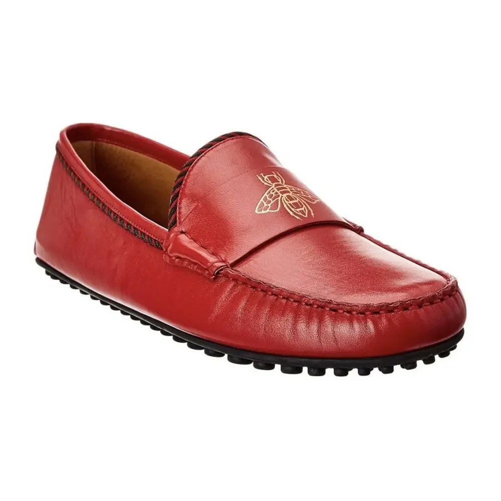 NIB Gucci Kanye Web Trim Red Leather Bee Detail Drivers Size 6.5EU/7.5US $620.00